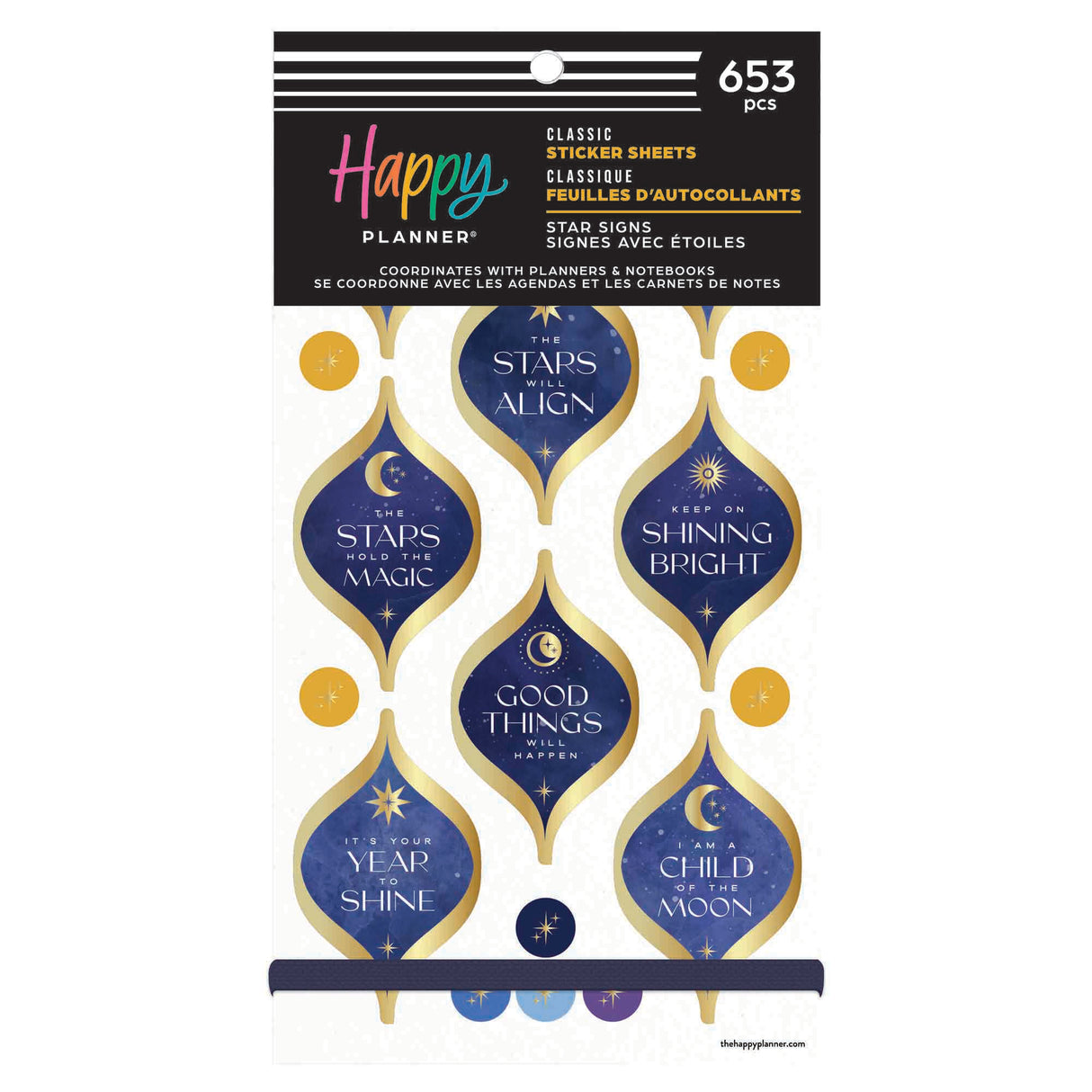 Happy Planner Star Signs Classic Sticker Book with celestial designs and text on a white background