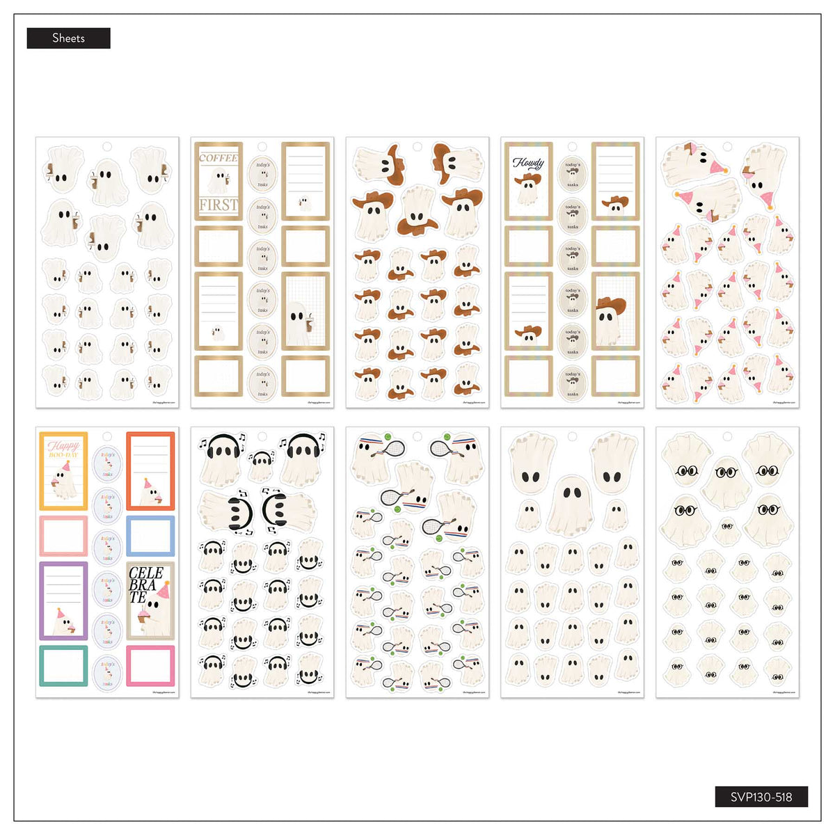 Ghosty Season sticker sheets with white ghosts and spooky characters