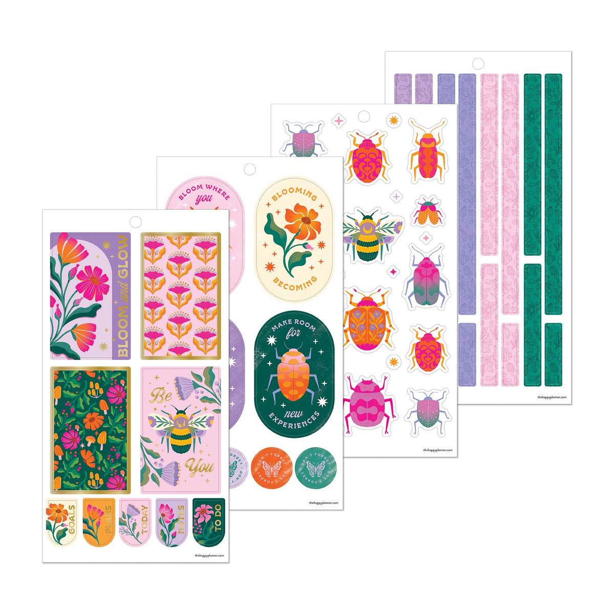 Hive & Bloom Big sticker sheets with florals, insects, patterned strips and botanical designs
