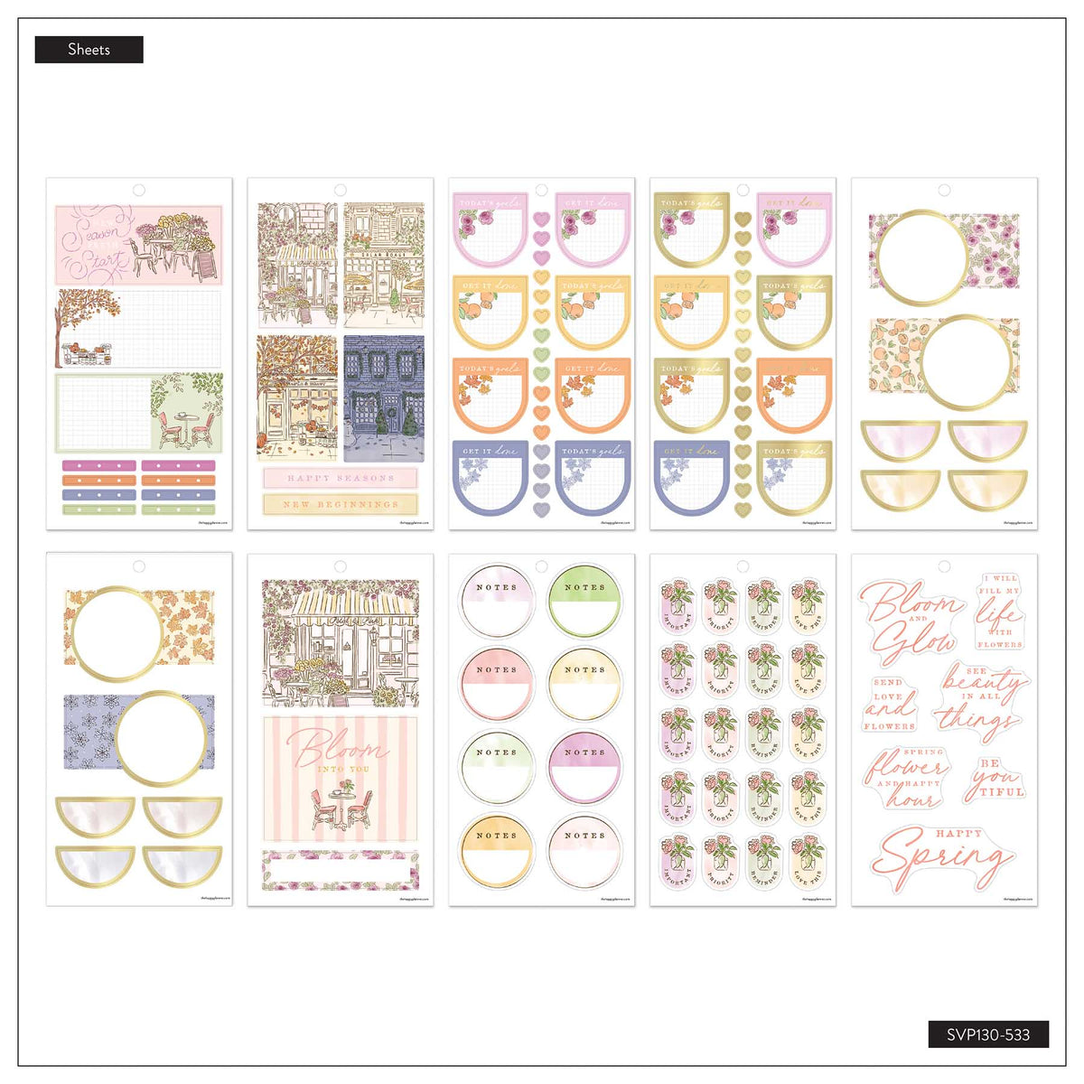 Seasonal Sidewalks Big spring-themed sticker sheets with florals and decorative labels