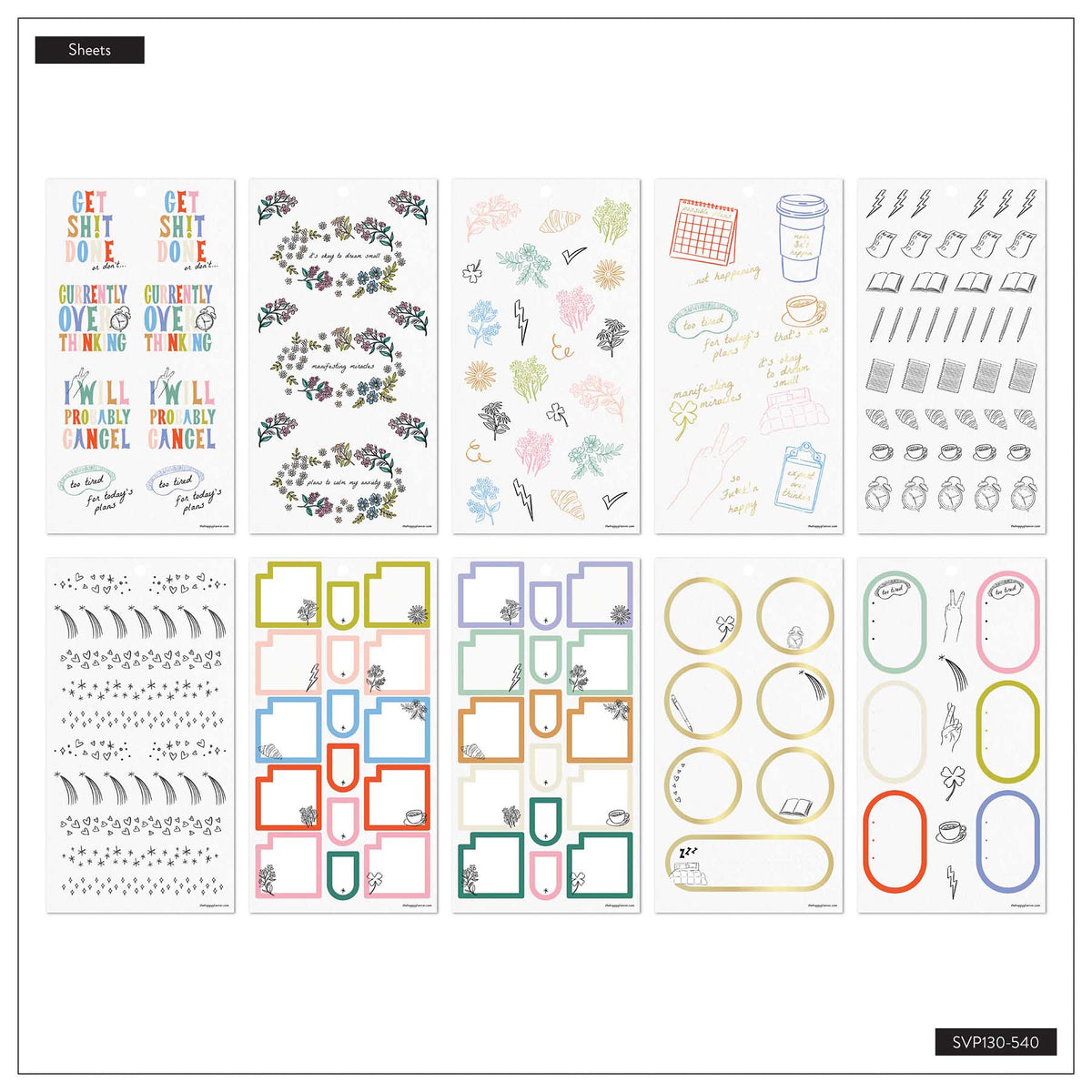 Happy Planner Pajama Plans sticker sheets with sleepwear designs, flowers, labels and decorative shapes