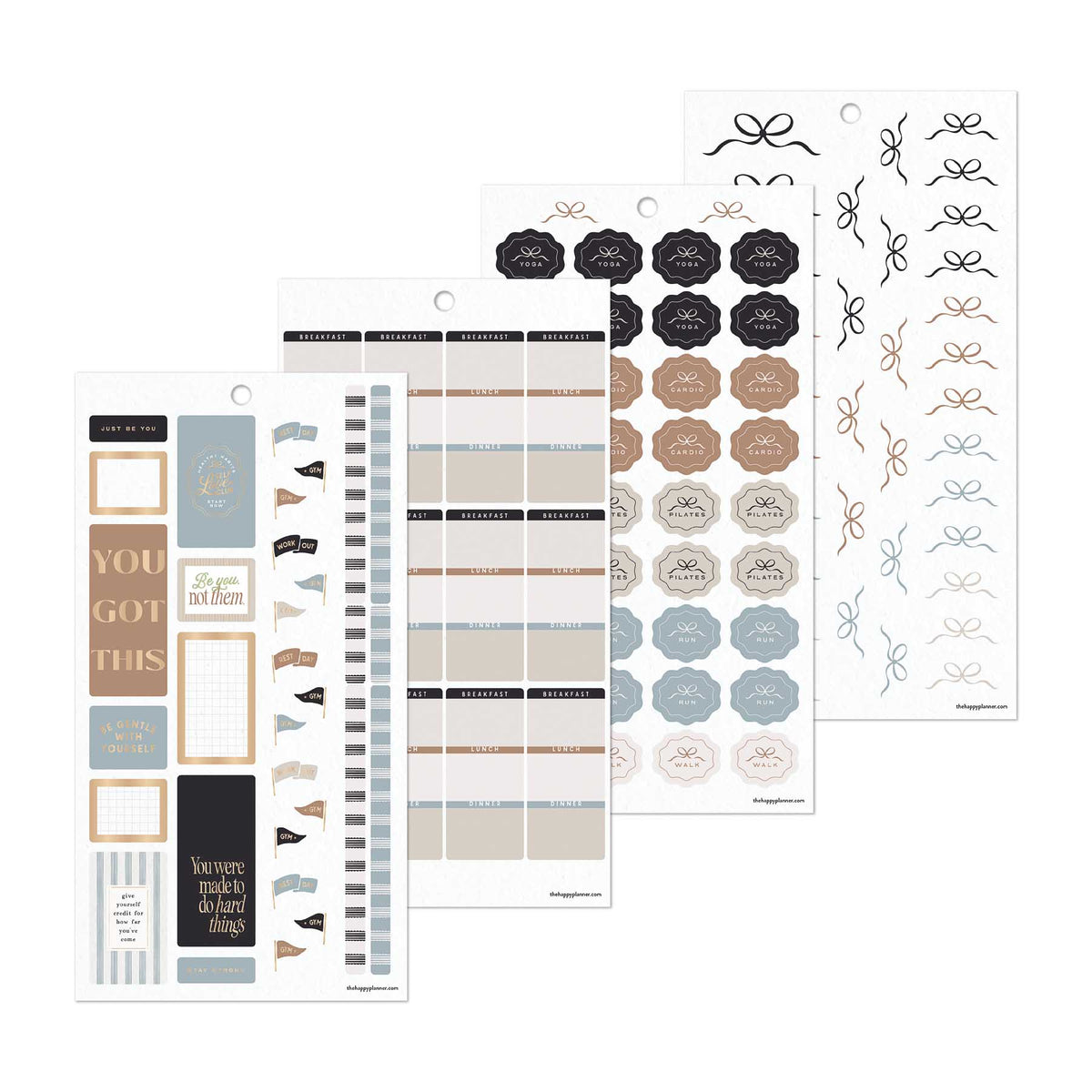 Haven & Heart Fitness Mini sticker sheets with workout labels, planner boxes and decorative bows