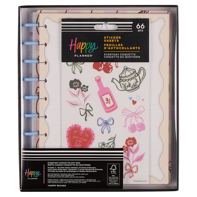 Happy Planner Everyday Coquette Notebook + Sticker Bundle with various designs on a white background