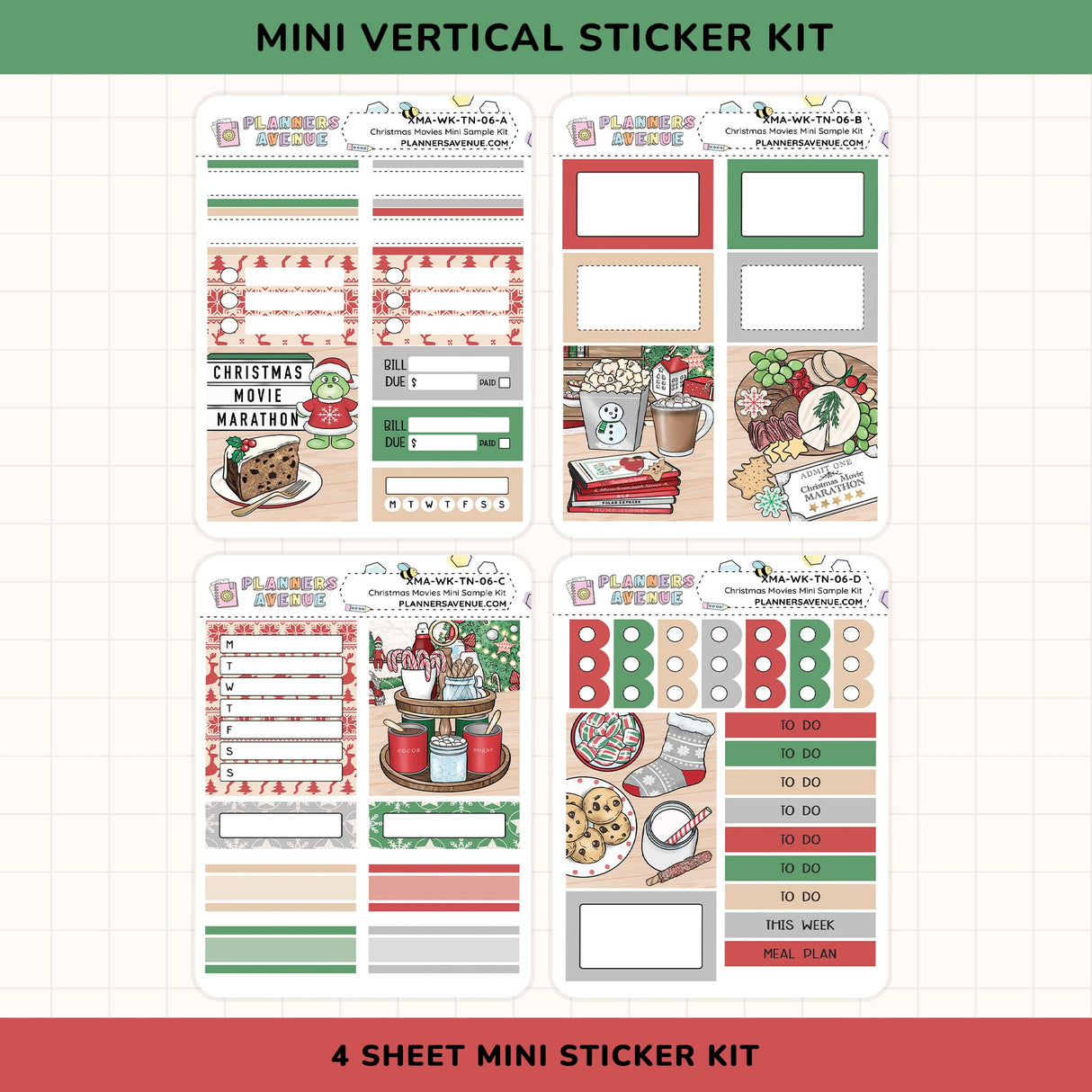 Mini vertical sticker kit with various designs on a white background