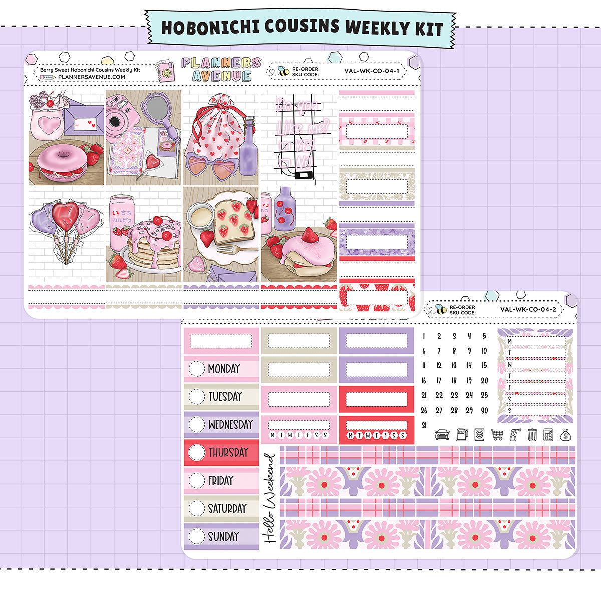 Berry Sweet Hobonichi Cousins Weekly Sticker Foiled Kit (PURPLE FOIL)