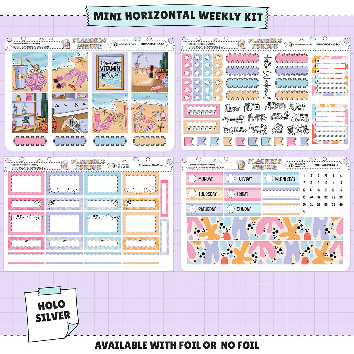 Seaside Horizontal Weekly Sticker Foiled Kit (HOLO SILVER FOIL)