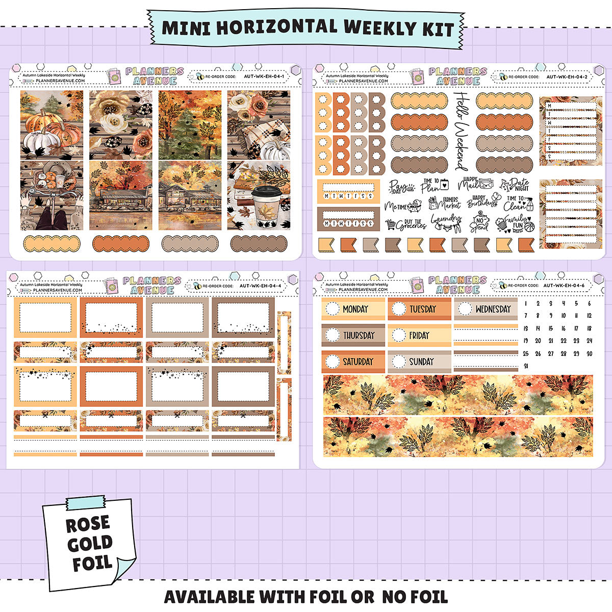 Autumn Lake Horizontal Weekly Sticker Foiled Kit (ROSE GOLD FOIL)