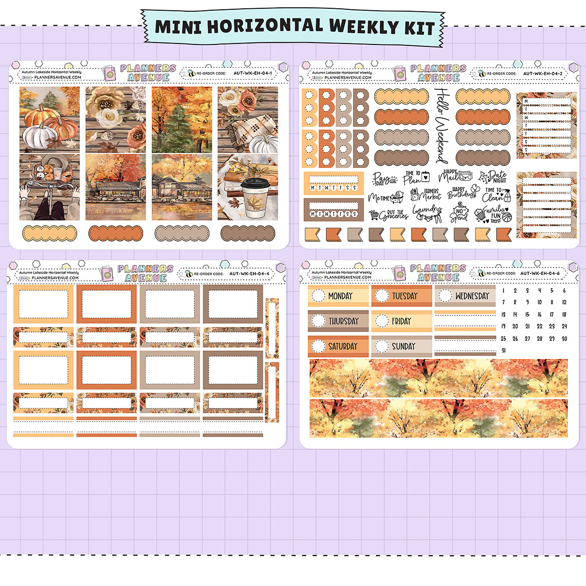 Autumn Lake Horizontal Weekly Sticker Foiled Kit (ROSE GOLD FOIL)