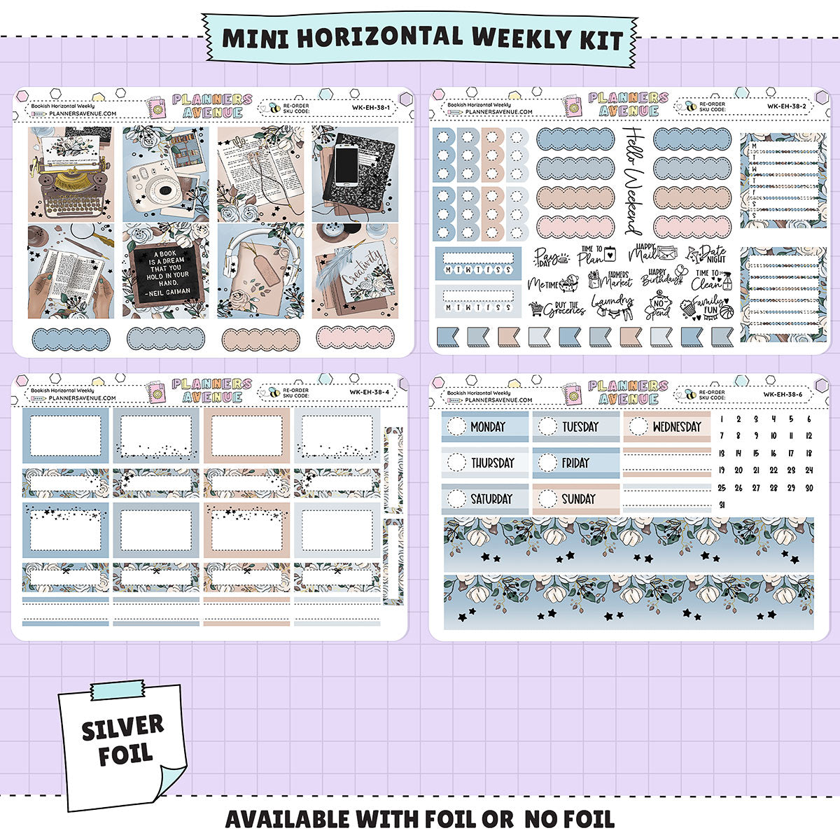 Bookish Horizontal Weekly Sticker Foiled Kit (SILVER FOIL)