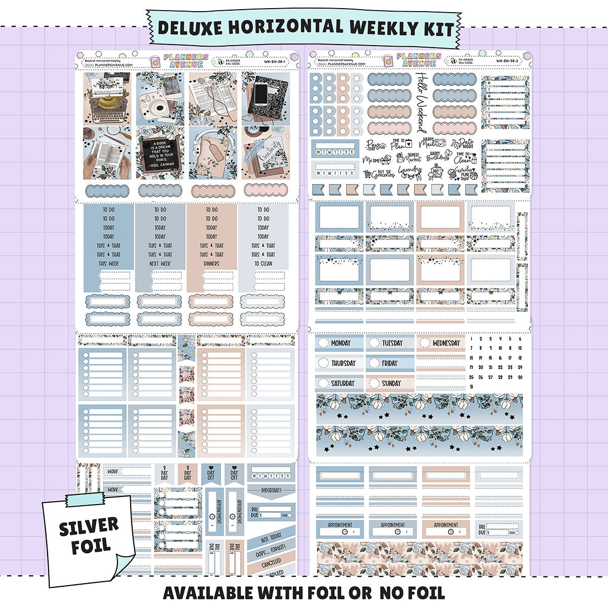Bookish Horizontal Weekly Sticker Foiled Kit (SILVER FOIL)