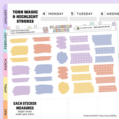 Easter Day Brush Stroke + Torn Washi Strips Stickers