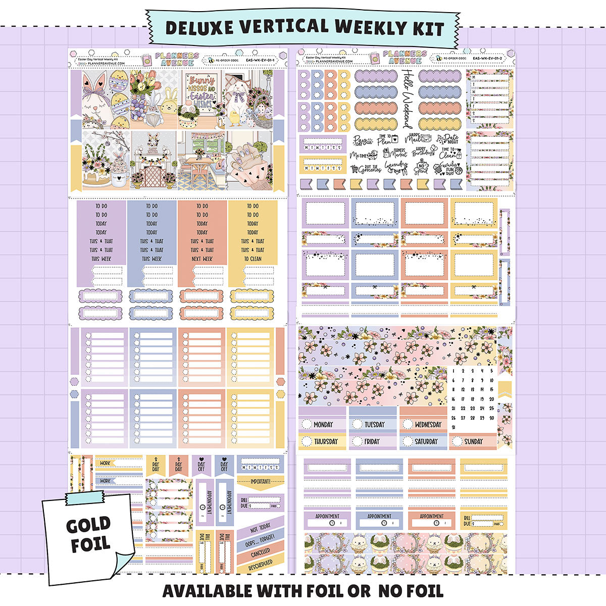 Easter Day Vertical Weekly Sticker Foiled Kit (GOLD FOIL)