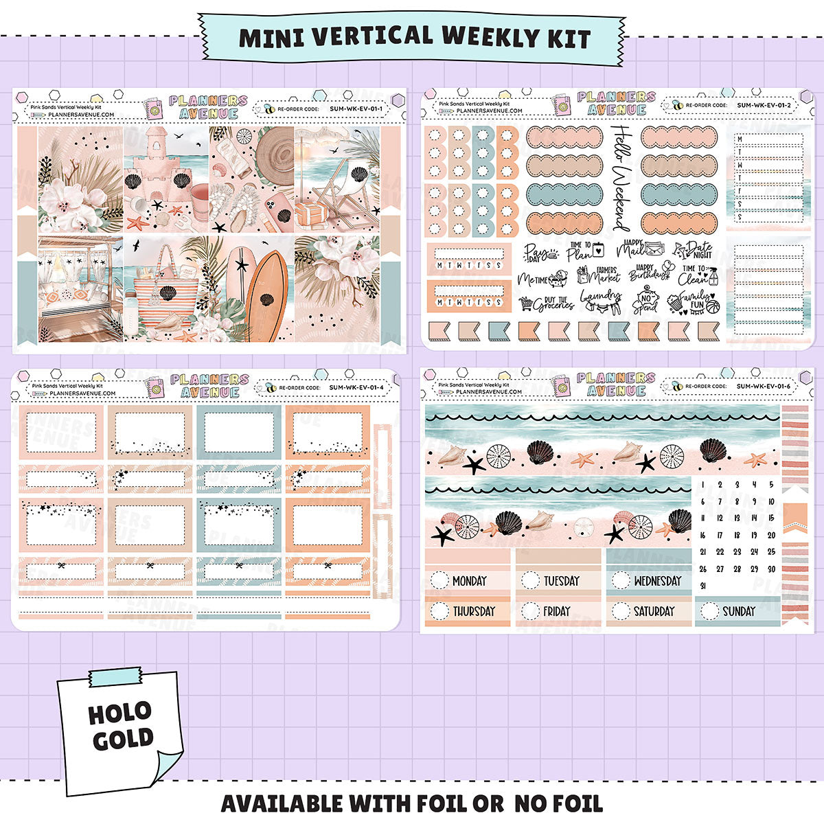 Pink Sands Mini Vertical Weekly Sticker Foiled Kit