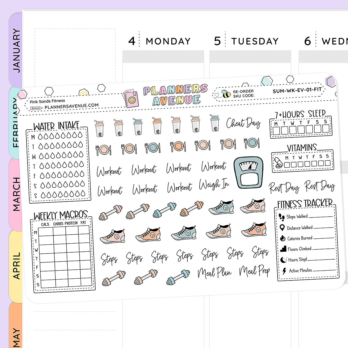 Pink Sands Fitness Planner Stickers