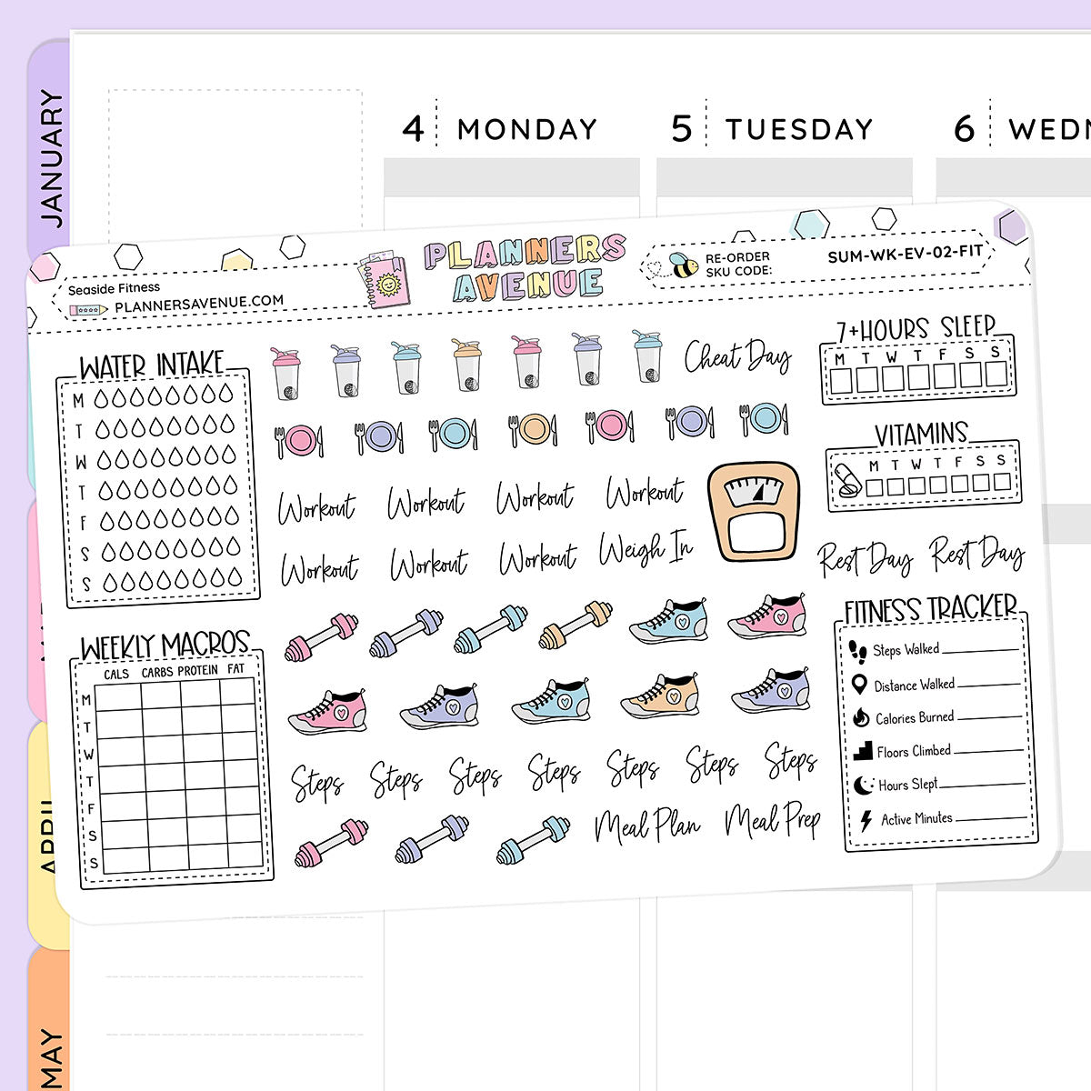 Seaside Fitness Planner Stickers