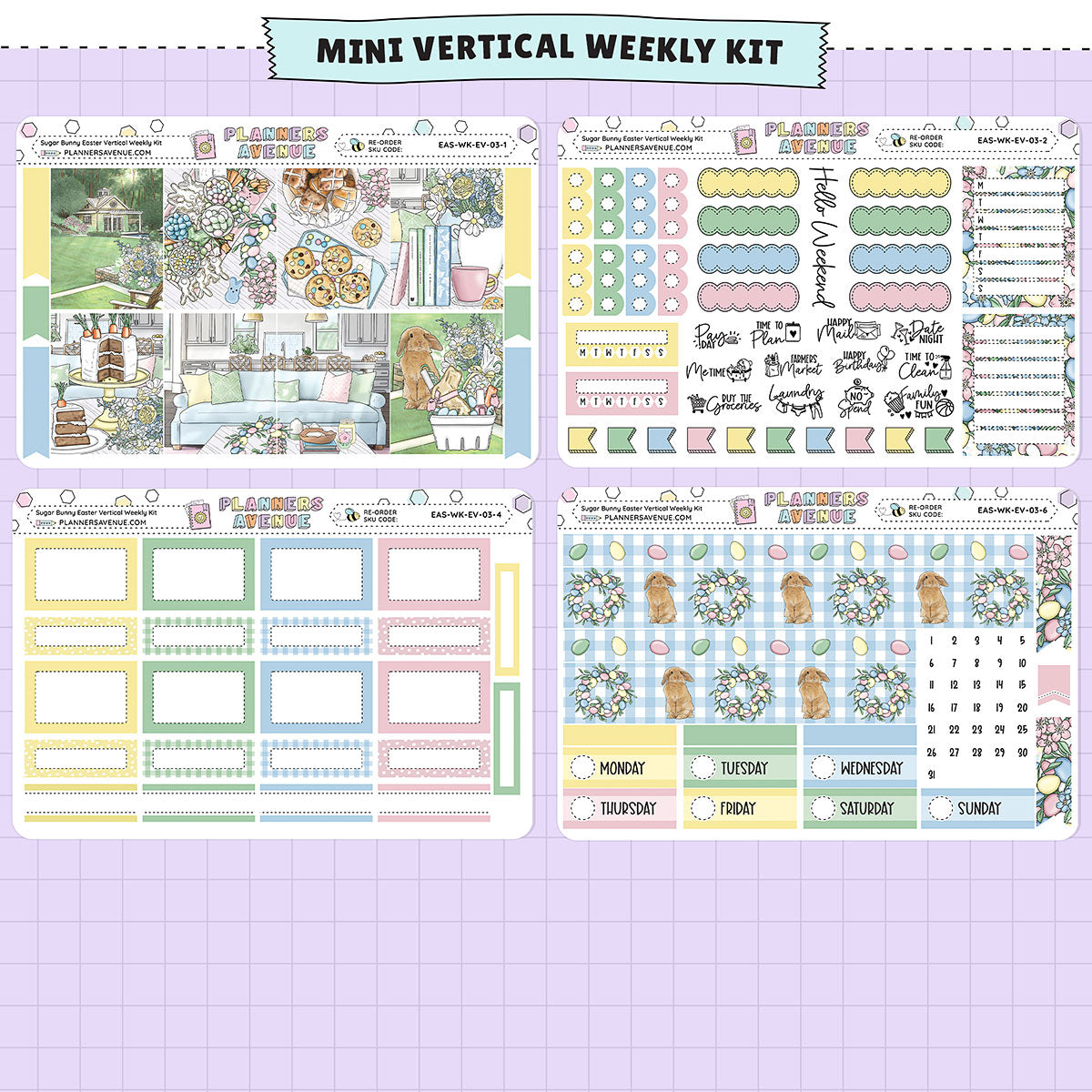 Sugar Bunny Vertical Weekly Sticker Foiled Kit (HOLO SILVER FOIL)