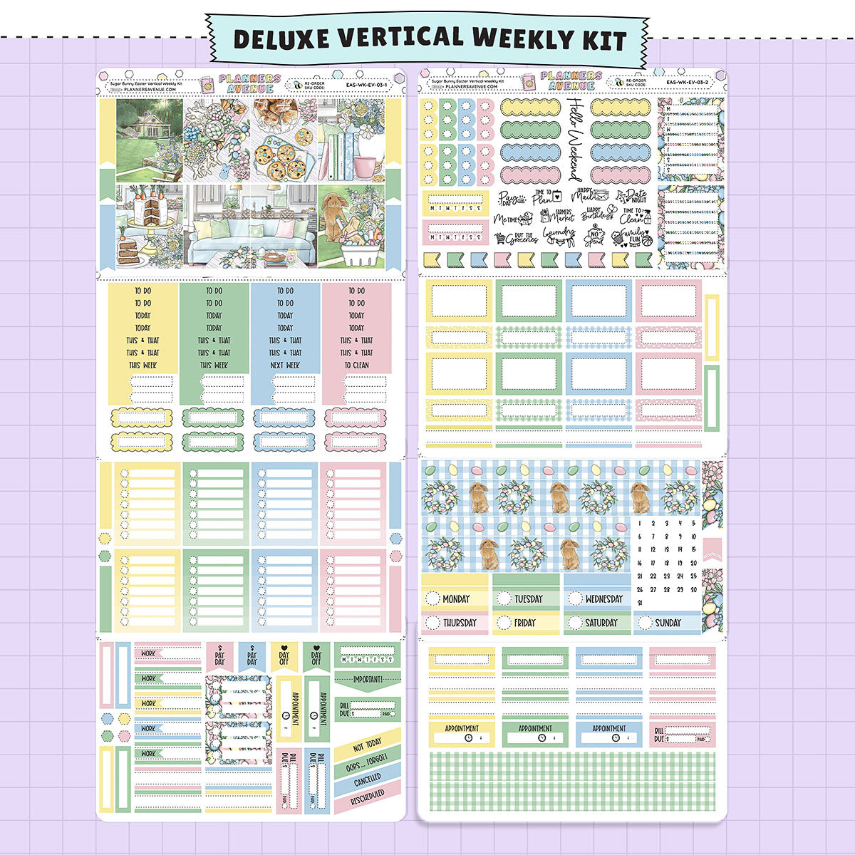 Sugar Bunny Vertical Weekly Sticker Foiled Kit (HOLO SILVER FOIL)