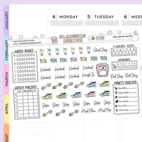 Sugar Bunny Fitness Planner Stickers