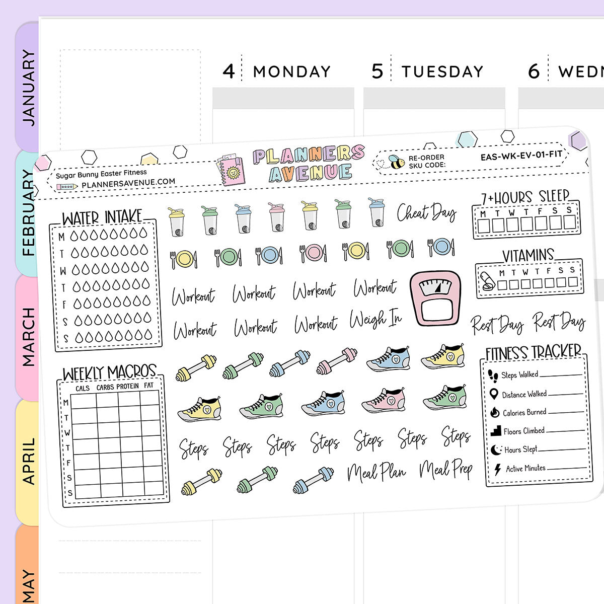 Sugar Bunny Fitness Planner Stickers