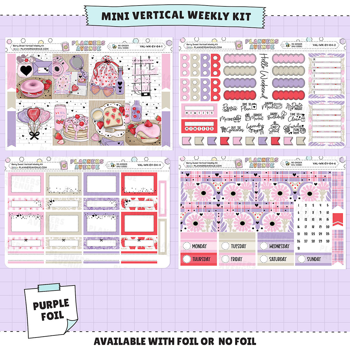 Berry Sweet Vertical Weekly Sticker Foiled Kit (PURPLE FOIL)