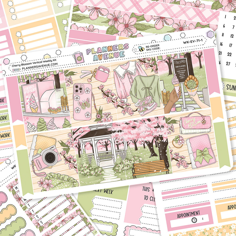 Cherry Blossoms Vertical Weekly Sticker Foiled Kit (GOLD FOIL)