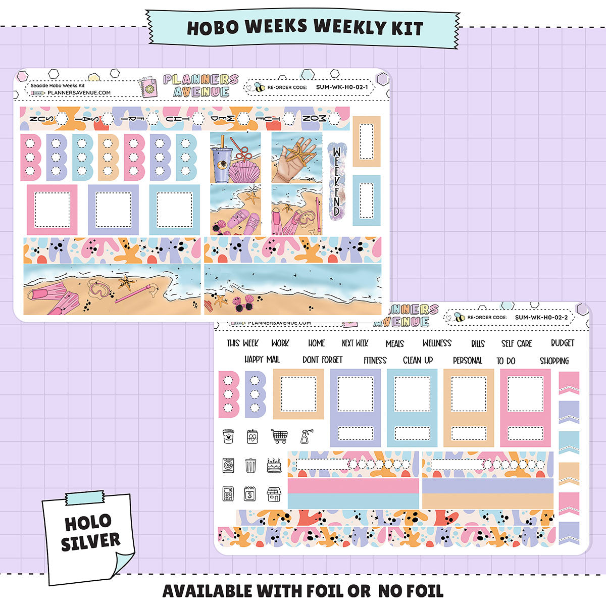 Seaside Hobonichi Weeks Sticker Foiled Kit (HOLO SILVER FOIL)