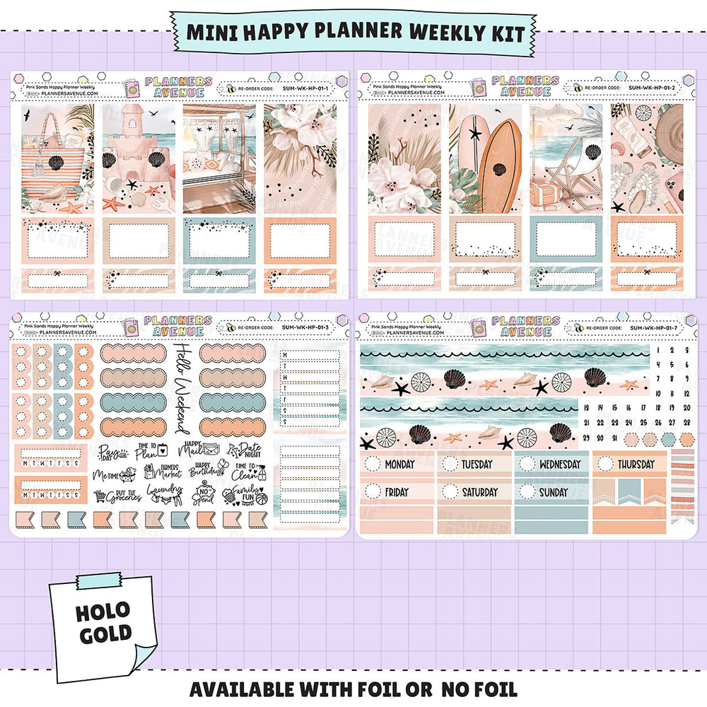 Pink Sands Happy Planner Weekly Sticker Foiled Kit (HOLO GOLD FOIL)