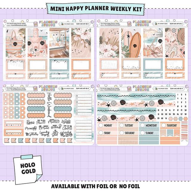 Pink Sands Happy Planner Weekly Sticker Foiled Kit (HOLO GOLD FOIL)