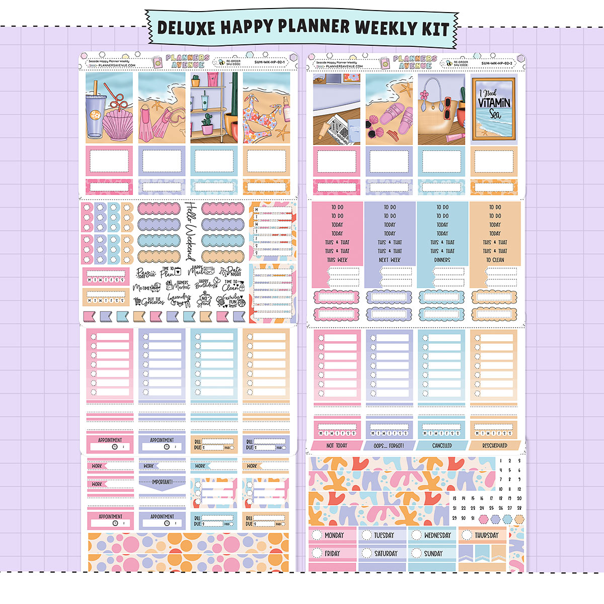 Seaside Happy Planner Weekly Sticker Foiled Kit (HOLO SILVER FOIL)