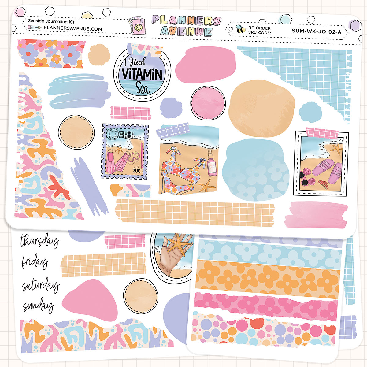 Seaside Brush Stroke + Torn Washi Strips Stickers