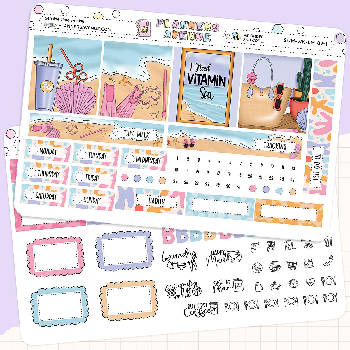 Seaside Lime Weekly Planner Sticker Foiled Kit (HOLO SILVER FOIL)