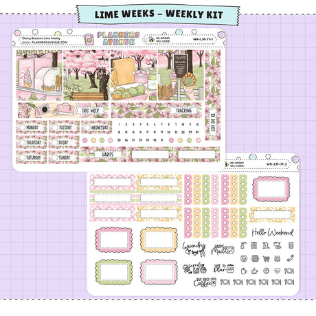 Cherry Blossoms Lime Weekly Planner Sticker Foiled Kit (GOLD FOIL)