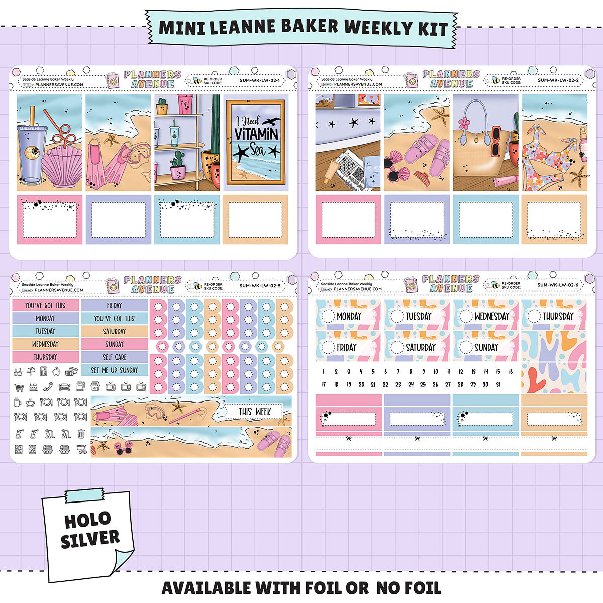 Seaside Leanne Baker Weekly Sticker Foiled Kit (HOLO SILVER FOIL)
