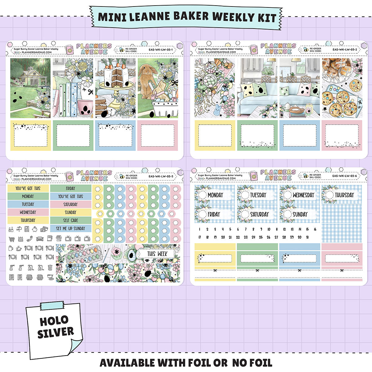 Sugar Bunny Leanne Baker Weekly Sticker Foiled Kit (HOLO SILVER FOIL)