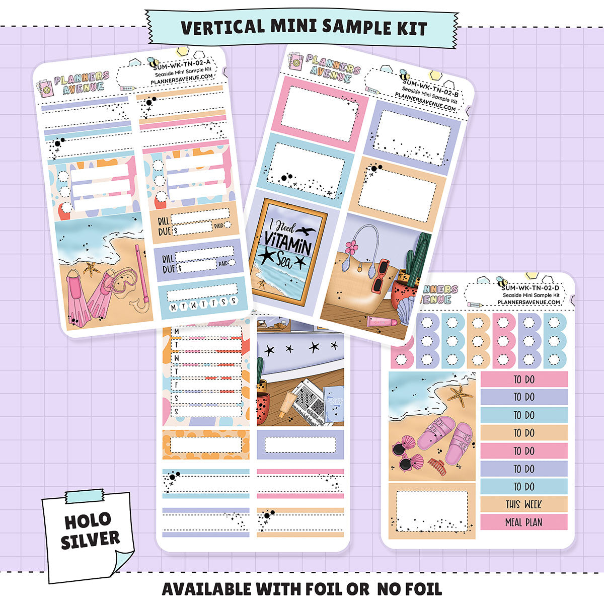 Seaside Mini Sampler Weekly Sticker Foil Kit (HOLO SILVER FOIL)