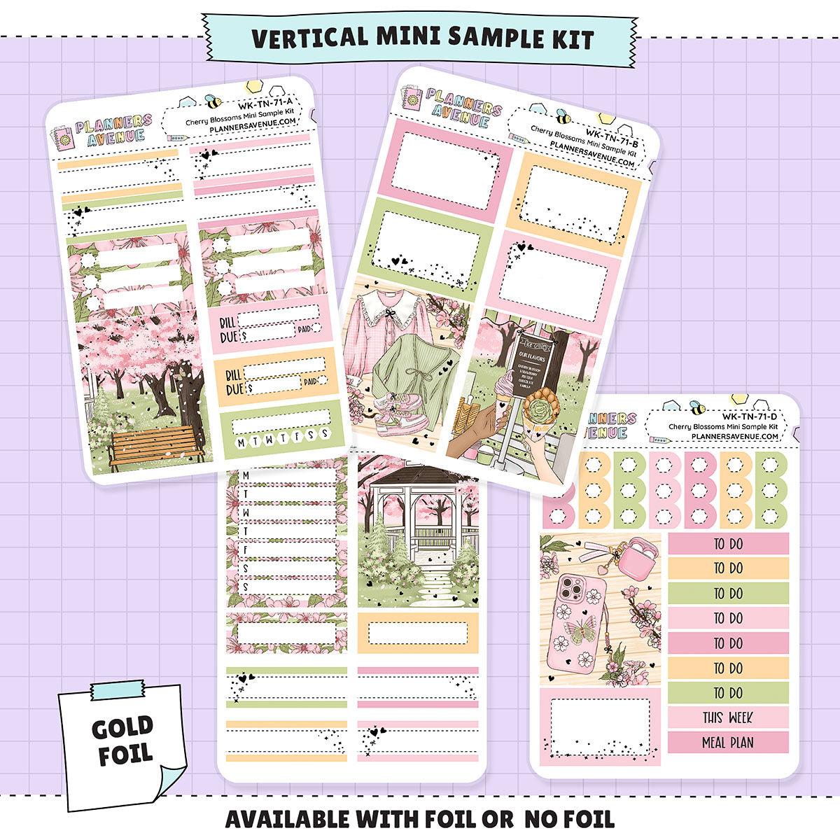 Cherry Blossoms Mini Sampler Weekly Sticker Foil Kit (GOLD FOIL)