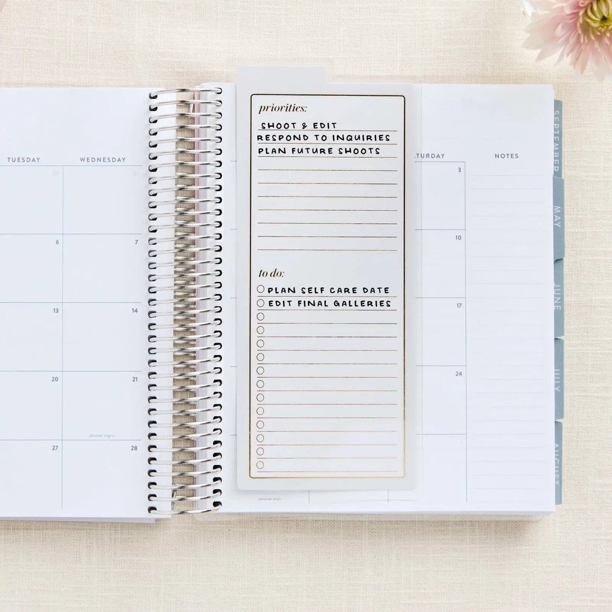 Erin Condren snap-in dashboard: Minimal dashboard front used for handwritten priorities