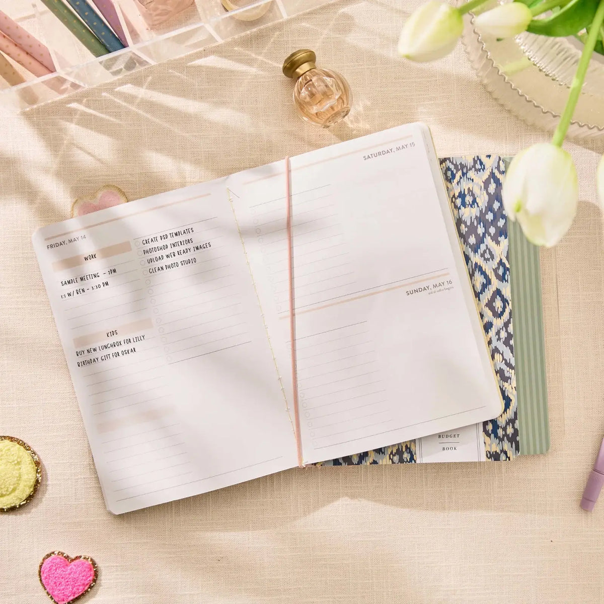 Erin Condren planner folio: Open planning book held inside the clear folio
