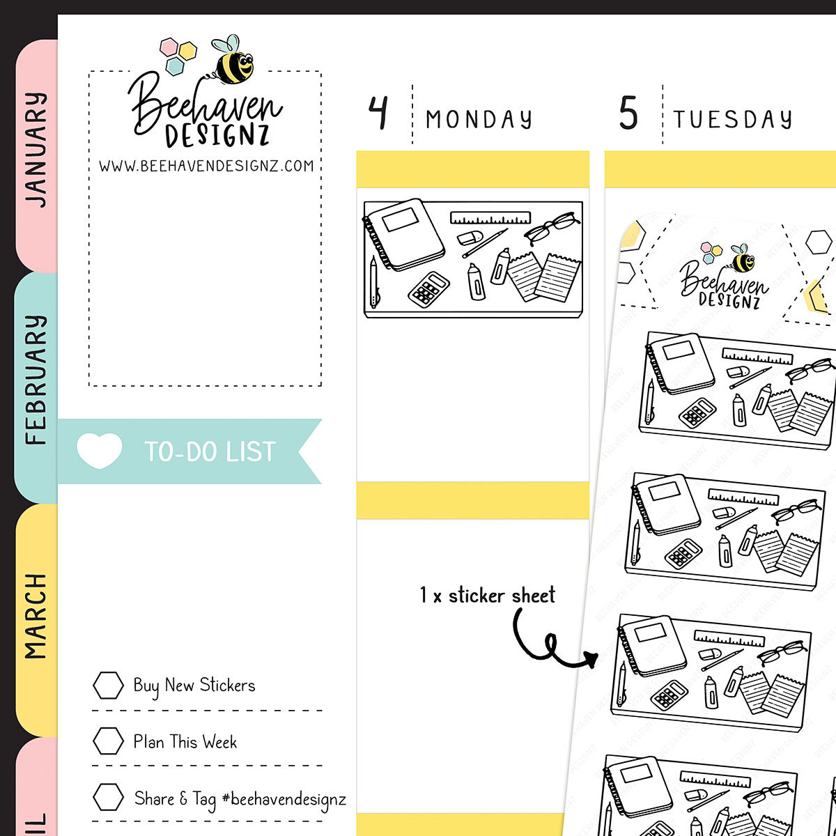 Study Doodle Flat Lay Stickers