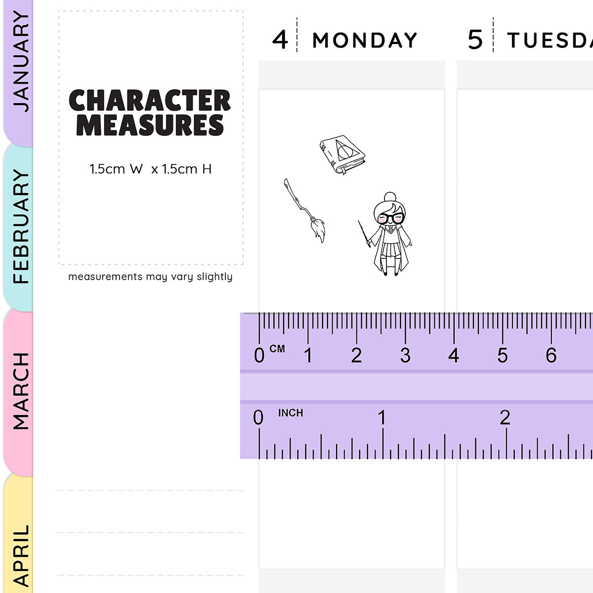Sticker sizes sample Wizard Planner Girl Stickers