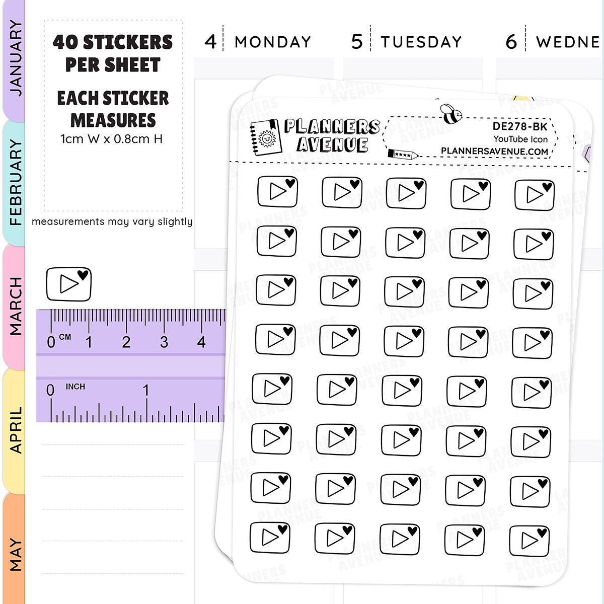 YouTube Mini Icon Black Planner Stickers