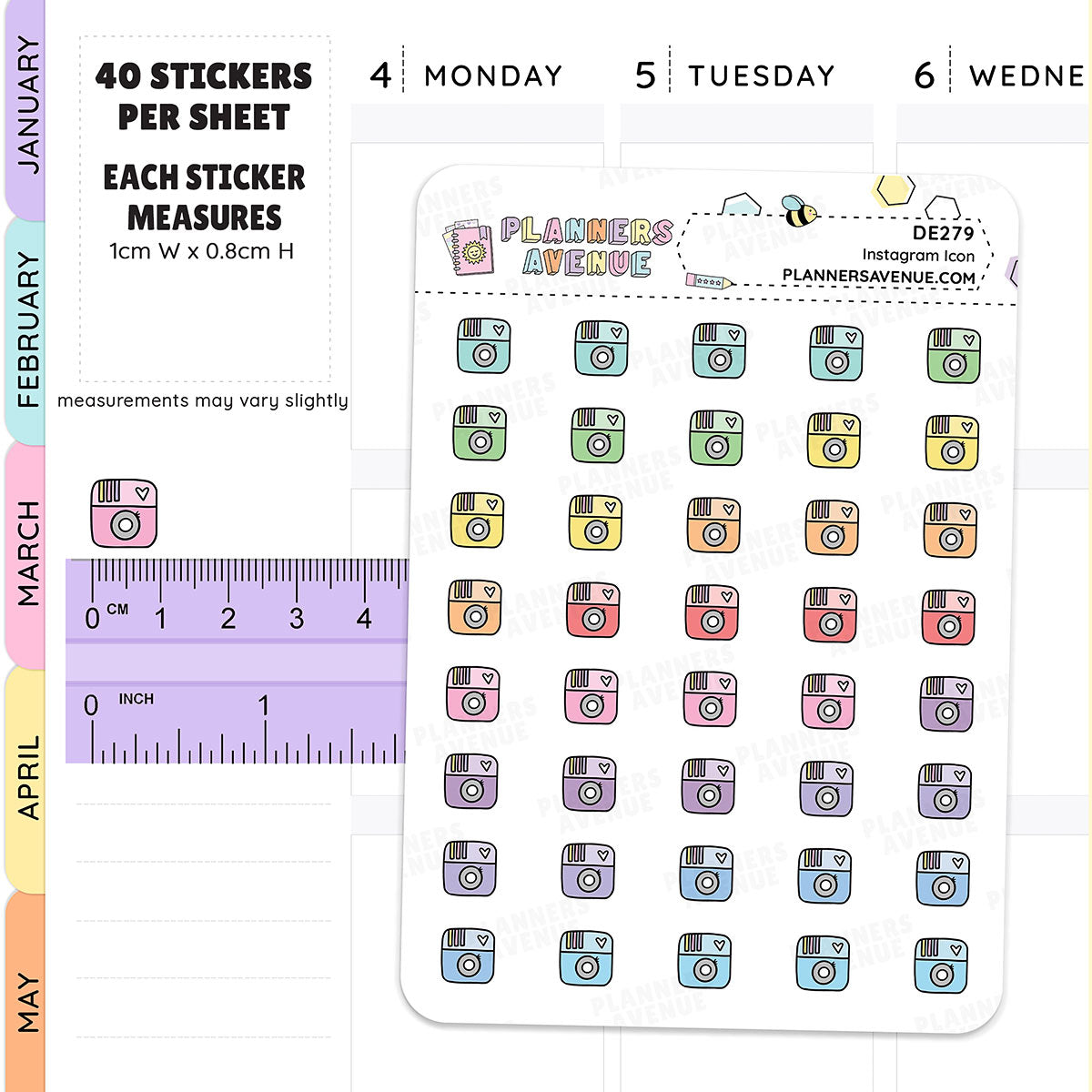 Rainbow Instagram Mini Icon Planner Stickers