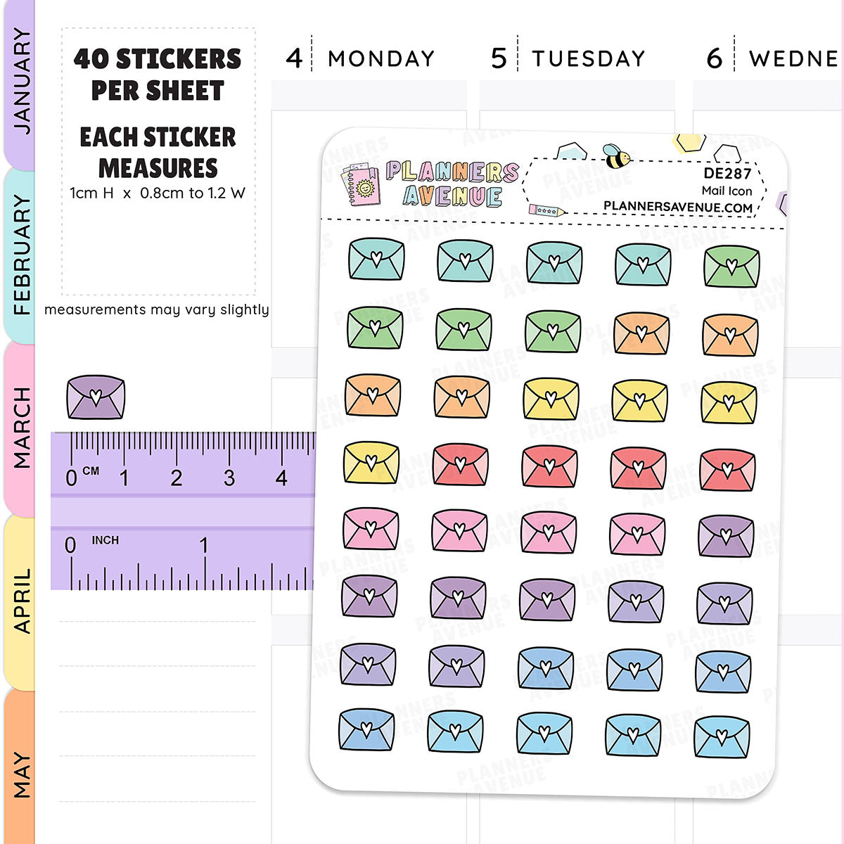 Rainbow Mail Mini Icon Planner Stickers