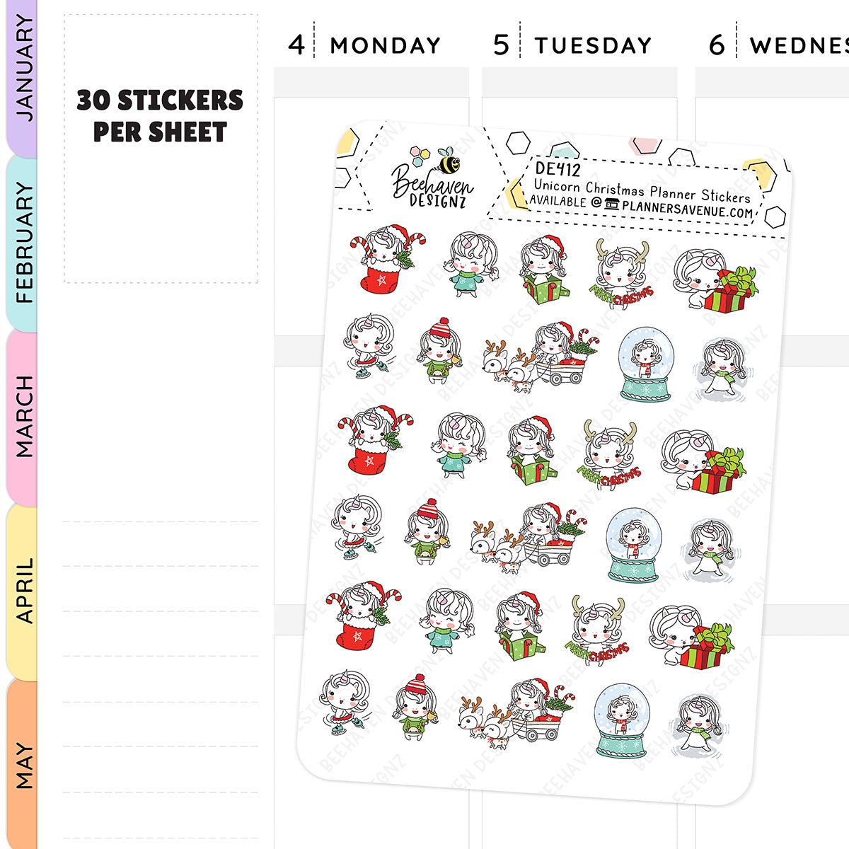 Cute Unicorn Christmas Stickers