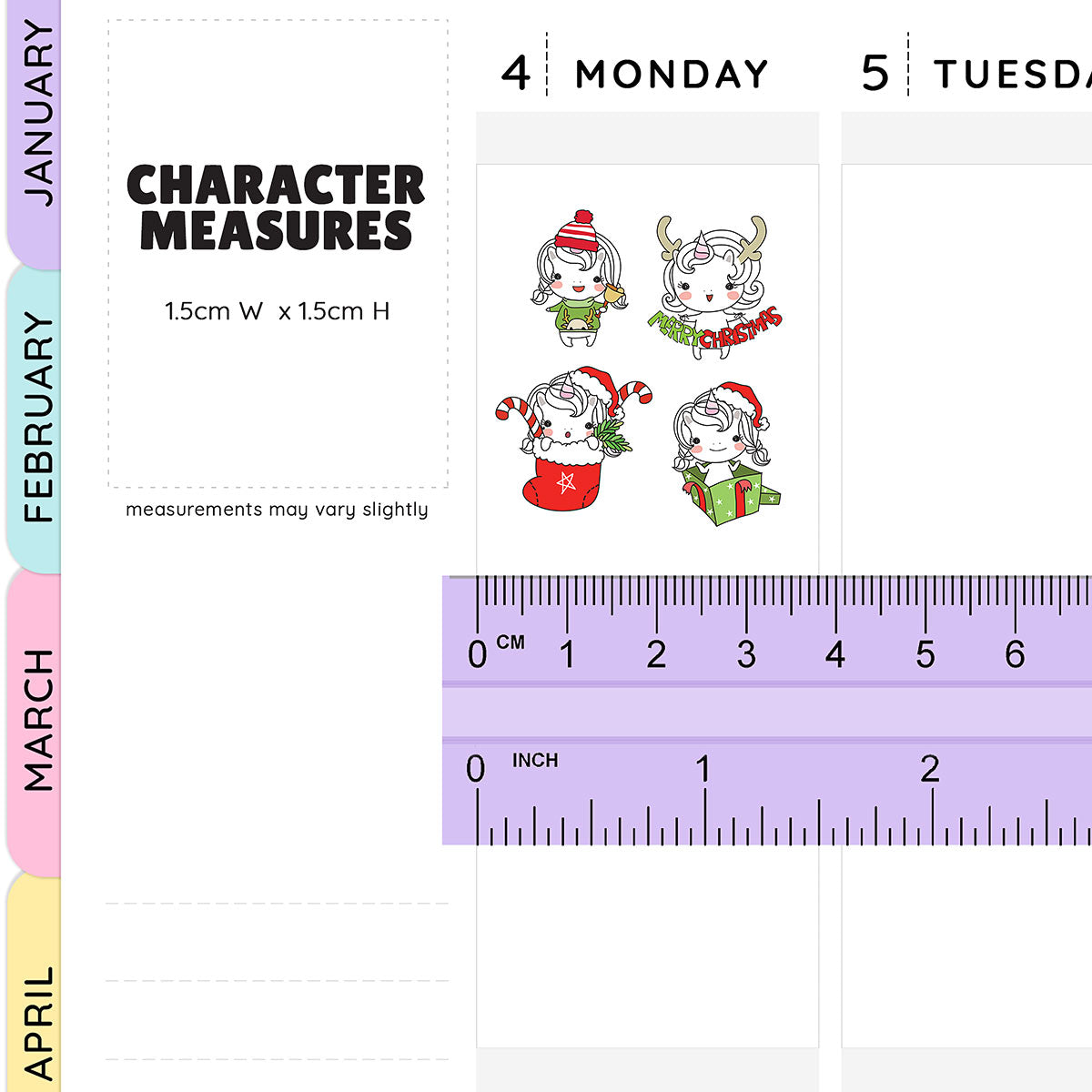 Sticker size guide Unicorn Christmas Stickers