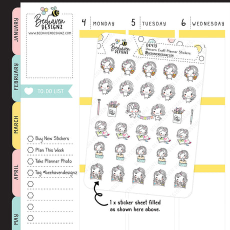 Unicorn Craft Doodle Planner Stickers