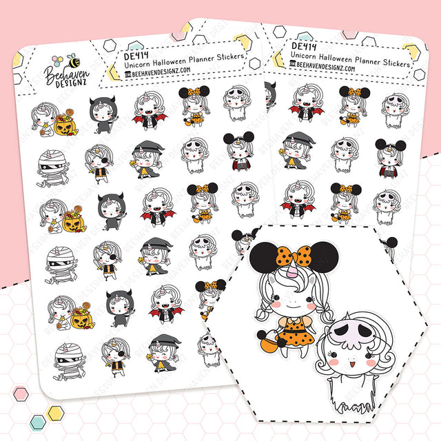 Unicorn Halloween Doodle Planner Stickers
