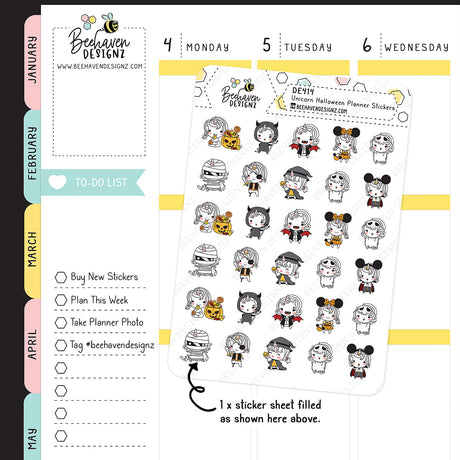Unicorn Halloween Doodle Planner Stickers