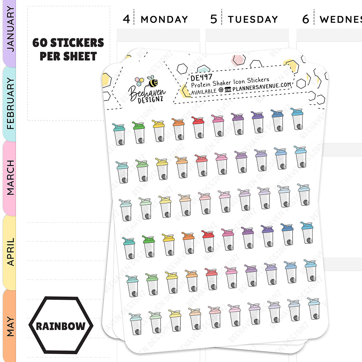 Rainbow Protein Shaker Icon Planner Stickers