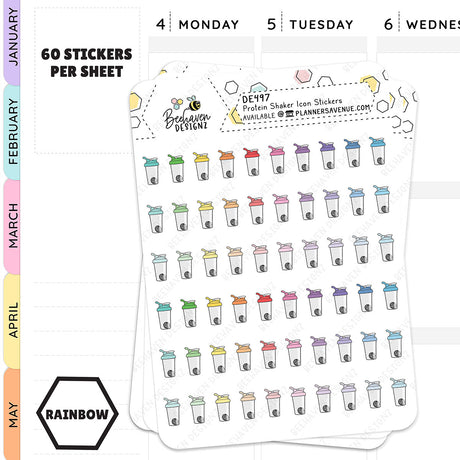 Rainbow Protein Shaker Icon Planner Stickers